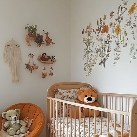 Keeping things natural and oh-so-sweet with this earthy nursery. 🌿🍂 The neutral tones and nature-inspired details make it feel like a cozy little haven for baby. Plus, how cute are those wall accents? 🧸✨ #NurseryDecor #EarthyTones #CozyNursery #NaturalDecor #NeutralVibes #BabyRoomInspo Earth Tone Baby Nursery, Earthy Baby Nursery, Wildflower Baby Nursery, Earthy Nursery, Cozy Nursery, Gender Neutral Nursery, Nursery Neutral, Nature Decor, Nursery Ideas