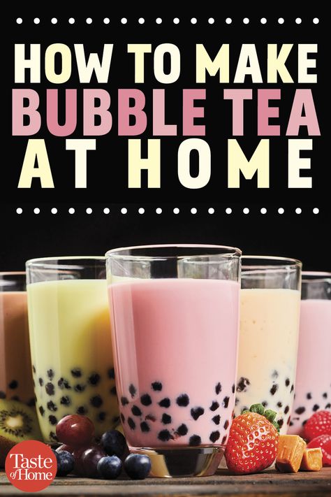 Make Bubble Tea At Home, Make Bubble Tea, Bubble Tea At Home, Bubble Tea Flavors, Boba Tea Recipe, Boba Recipe, How To Make Bubbles, Bubble Tea Recipe, Milk Tea Recipes