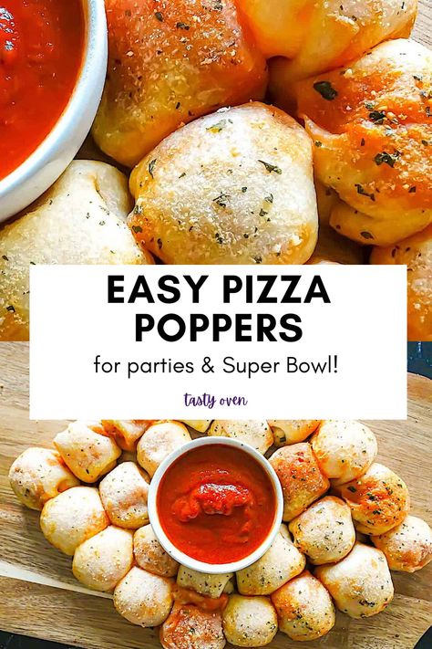 Super Bowl Pizza, Butter Herb Sauce, Pizza Bites Appetizer, Pizza Poppers, Food For Parties, Kid Friendly Appetizers, Mini Pizza Bites, Pizza Appetizers, Poppers Recipe