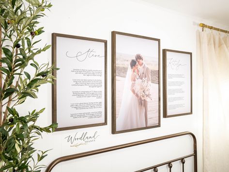 Printed Wedding Vows, Wedding Vow, Above Bed Decor Wedding Vows As Decor, Wedding Pictures Framed On The Wall Master Bedrooms, Wedding Photo Canvas Display, Wedding Vows Above Bed, Wedding Photo Above Bed, Vows Decoration, Wedding Vows Framed, Wall Decor Bedroom Above Bed Master Suite, Wedding Photos Bedroom