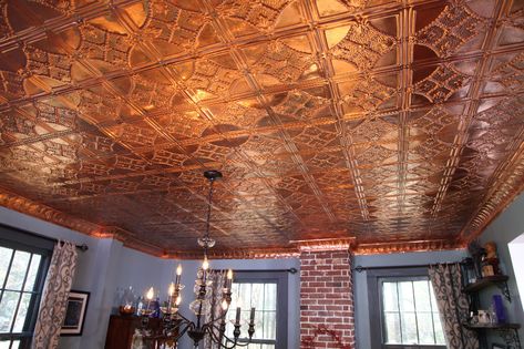 Stamped Ceiling, Copper Ceilings, Copper Ceiling Tiles, Contemporary Victorian, Metal Ceiling Tiles, Luxury Ceiling Design, Tile Renovation, Copper Ceiling, Log Cabin Ideas