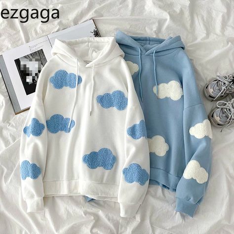 Cute Clouds Aesthetic, Sweatshirts Preppy, Korean Fashion Kawaii, Cloud Sweatshirt, Hoodie Korean, Cute Clouds, Preppy Aesthetic Outfits, Preppy Mode, Kawaii Sweatshirt