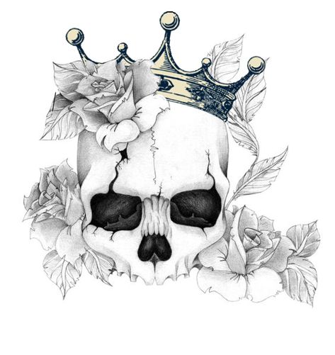 A Drawing, Skull Tattoo, Roses, Crown, Deviantart, Black And White, Flowers, White, Black