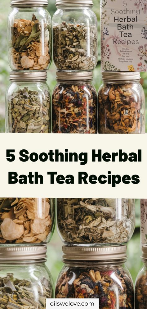 5 Soothing Herbal Bath Tea Recipes: Relax and Unwind with these All-Natural Blends! Boost your self-care routine with these DIY herbal bath teas that will leave you feeling refreshed and rejuvenated. Perfect for a relaxing soak after a long day, these herbal blends are made with simple ingredients like lavender, chamomile, and peppermint to help calm your mind and soothe your body. Try out these easy-to-make recipes for a spa-like experience right at home. #herbalbathtea #DIYbeauty #selfcare #relaxation #naturalskincare Herbal Tea Recipes Diy, Bath Tea Bags Diy, Herbal Bath Recipes, Bath Tea Recipe, Natural Hygiene, Bath Teas, Bath Soak Recipe, Bath Tea Bags, Tea Blends Recipes