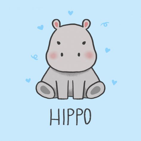 Cute hippo cartoon hand drawn style Hippo Cartoon, Cartoon Hippo, Cute Hippo, Premium Vector, Hand Drawn, Blue