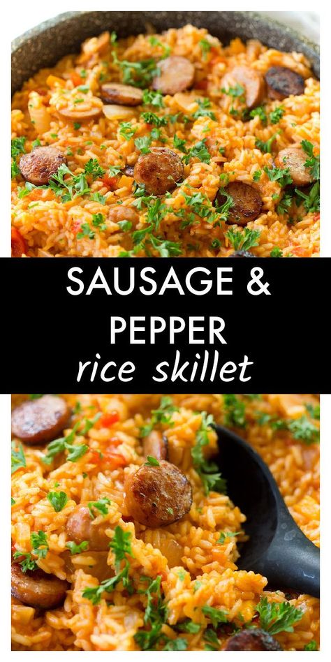 Cajun Sausage And Rice Skillet, Cajun Sausage And Rice, Sausage And Rice Skillet, Dinner Skillet, Sausage And Rice, Pepper Rice, Sausage Recipes For Dinner, Cajun Sausage, Smoked Sausage Recipes