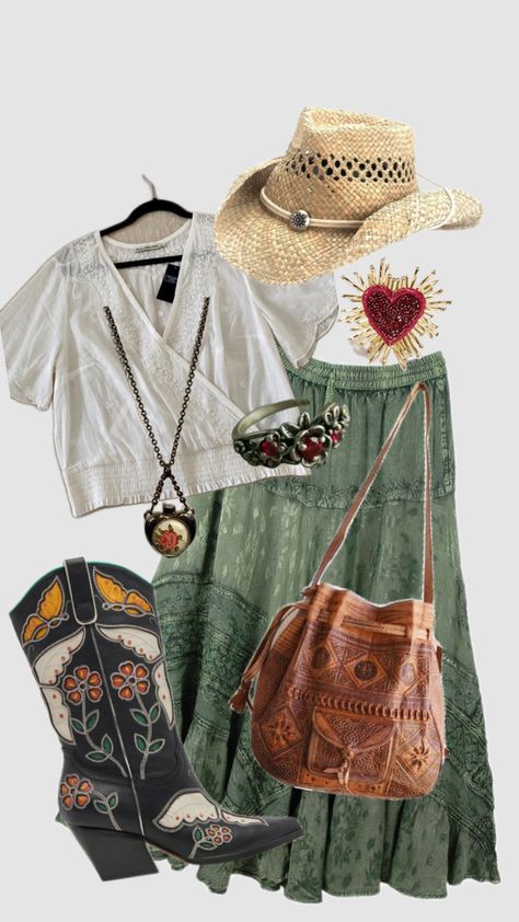 #springoutfit #country #outfit Boho Country Outfits, Hippie Cowgirl Style, Midsize Outfit, Wardrobe Revamp, Country Outfit, Midsize Outfits, Basic Wardrobe, Western Outfit, Western Style Outfits