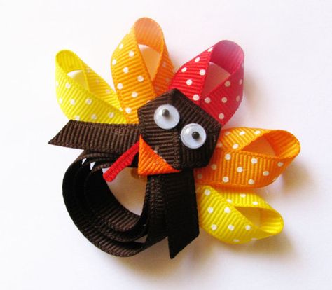 turkey Turkey Hair Bow, Turkey Bow, Thanksgiving Hair Bows, Thanksgiving Bow, Fall Hair Bow, Thanksgiving Hair, Ribbon Sculptures, Hair Bow Ideas, Group 8