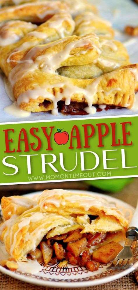 Apple Strudel Puff Pastry, Easy Apple Strudel, Quick Apple Dessert, Puff Pastry Apple, Strudel Recipes, Mom On Timeout, Apple Puff Pastry, Easy Puff, Apple Walnut