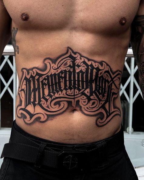 Such good stomach lettering work from Nana Letters!  Created with #magnumtattoosupplies ❤️  #letteringtattoo #scripttattoo #freehandtattoo #stomachtattoo Stomach Text Tattoo, Stomach Name Tattoo, Stomach Tattoo, Free Hand Tattoo, Writing Tattoos, Text Tattoo, Stomach Tattoos, Hand Lettering Art, Tattoo Script