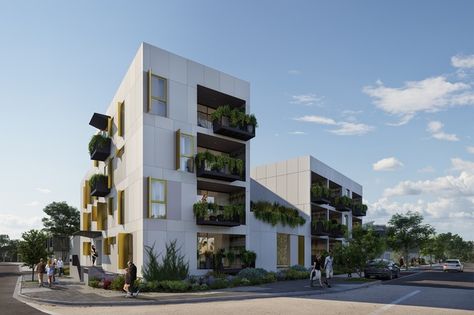 David Barr Architects’ modular, prefabricated design has won a WA government agency’s competition to design an affordable, sustainable, medium-density housing project. Prefabricated Architecture, Housing Design, Window In Shower, Cheap Backyard, Zero Energy, Architecture Awards, Passive House, Property Development, Design Competitions