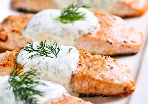 Salmon With Horseradish-Dill Sauce Frozen Salmon Recipe, Honey Salmon Recipes, Salmon Recipe Pan, Salmon With Dill, Lemon Dill Salmon, Dill Sauce For Salmon, Best Salmon Recipe, Dill Salmon, Sauce For Salmon