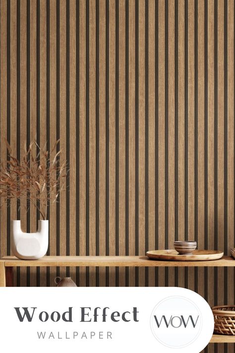 Wood Effect Wallpaper Bedroom, Wood Look Wallpaper Bedroom, Wood Slat Wallpaper Living Room, Wood Looking Wallpaper, Wood Panelling Wallpaper, Panel Wallpaper Bedroom, Woodgrain Wallpaper, Wallpaper Wood Texture, Wall Designs For Hall