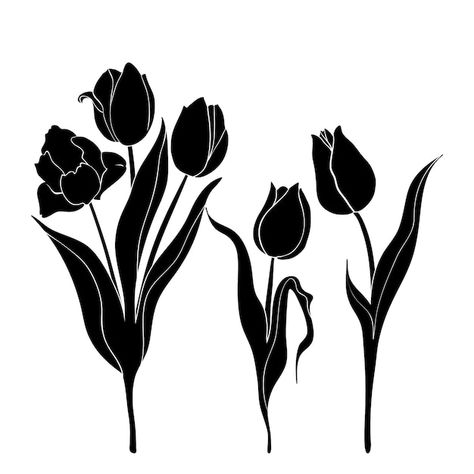 Blooming Tulip Tattoo, Tulip Vector, Tulip Silhouette, Tulip Illustration, Plant Silhouette, Floral Stencils, Silhouette Flower, Hospital Building, Floral Stencil