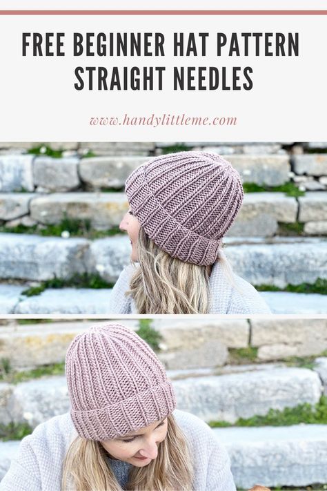 Beginner Knitting Projects Hats, Flat Needle Knitting Patterns, Easiest Knit Hat Pattern, Knit Beanie Straight Needles, Chunky Ribbed Knit Hat Pattern, Flat Knitting Hat Patterns Free, Straight Needles Knitting Patterns, How To Knit A Beanie Straight Needles, Flat Hat Knitting Pattern