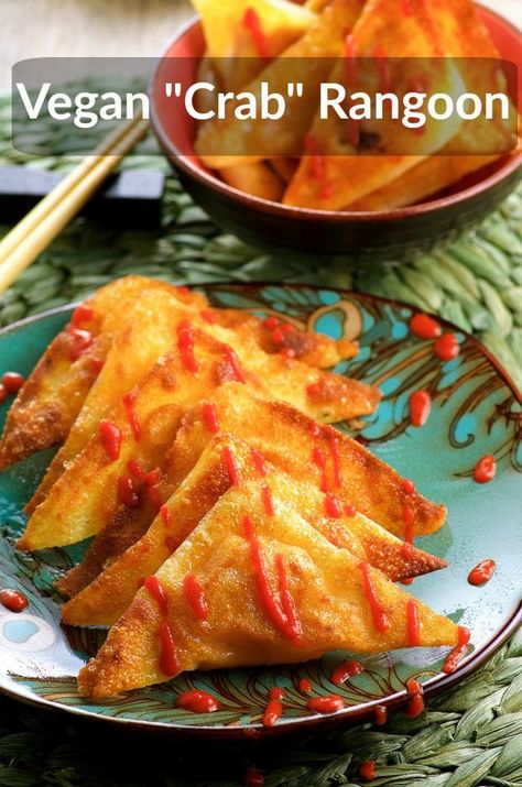 Vegan Crab Rangoon - May I Have That Recipe ? Vegan Crab Rangoon, Appetizer Vegan, Pilsbury Recipes, Appetizers Seafood, Vegan Seafood, Seafood Ideas, Vegan Crab, Hearts Of Palm, Crab Rangoon