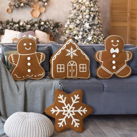 Amazon.com: HunnmingRe 4 Pcs Christmas Throw Pillows Plush Gingerbread Men Pillow Gingerbread House Pillow Snowflake Shaped Pillow for Christmas Winter Holiday Party Outdoor Bedroom Cushion Decoration(Caramel) : Home & Kitchen Christmas Throw Pillows, House Pillow, Winter Holiday Party, Outdoor Bedroom, Shaped Pillow, Party Outdoor, Gingerbread Men, Christmas Winter, Winter Holiday