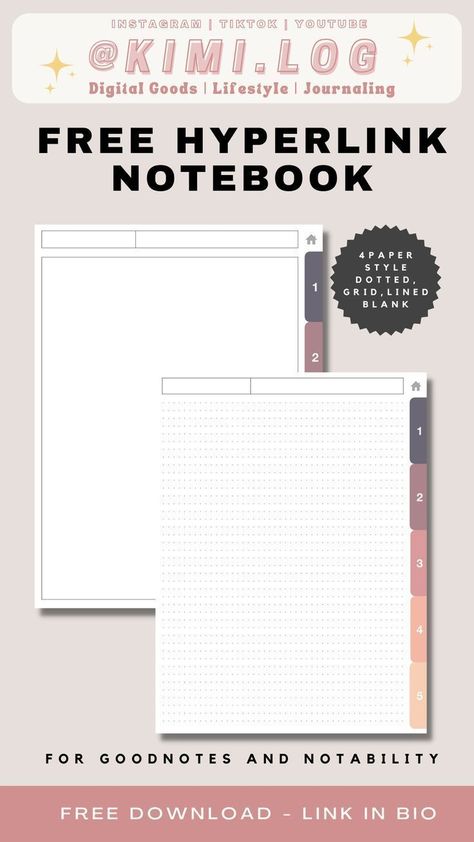 Free Hyperlink Digital Notebook + Stickers ✨| GoodNotes 5 📖 | Digital Planning Made Easy  monthlyplannerprintable #plannerorganization🖍️. Ipad Good Notes Template, Goodnotes Note Template Free, How To Make Tabs In Goodnotes, Goodnotes Diary Template, Goodnotes Notebook Paper, Procreate Notes Template, Penly App Template, Goodnotes Template Free Study, Free Digital Notebook Template