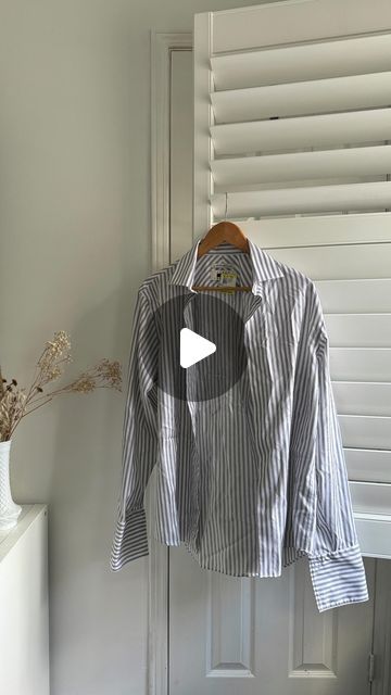 Tris Lovetana on Instagram: "Had the chance to upcycle a button-up for @prelovedjules and her Thrift & Tell segment on @morningshowca , all about the art of thrift flips!   As an upcycle enthusiast to my core, it’s always fun to see how secondhand items can be transformed into new pieces. This project took a simple dress shirt and turned it into a romantic front-tie blouse, proving that sustainable fashion is all about creativity and innovation ♻️🪡🧵  Special shoutout to @prelovedjules for this opportunity!  #thriftflip #upcycle #sustainablefashion #slowfashion" Upcycle Shirt To Dress, Button Up Shirt Diy Upcycling, Button Up Thrift Flip, Upcycle Mens Dress Shirt For Women, Upcycle Button Up Shirt, Thrift Flip Button Up Shirt, Button Down Upcycle, Upcycled Button Down Shirt, Diy Button Up Shirt Upcycle