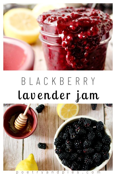 Essen, Lavender Jam Recipe, Jam Combinations, Wild Blackberry Recipes, Blackberry Peach Jam, Blackberry Lavender Jam, Blackberry Recipe, Blackberry Jam Recipe, Blackberry Lavender