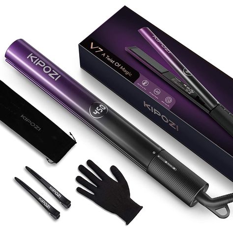 KIPOZI Titanium Flat Iron, 2 in 1 Hair Straightener and Curling Iron 450℉ Adjustable - Walmart.com Titanium Hair Straightener, Straight Iron, Curls With Straightener, Curl Hair With Straightener, Titanium Flat Iron, Flat Iron Curls, Heat Resistant Gloves, نظارات شمسية, Curling Iron