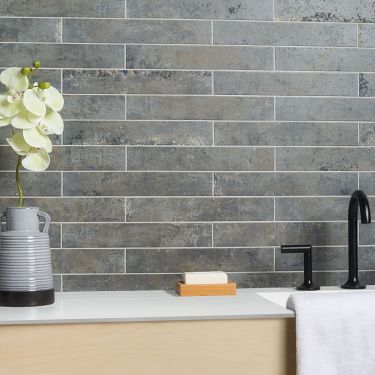 Bathroom Tiles | TileBar.com Gray Tile Backsplash, Grey Subway Tiles, Affordable Tile, Grey Backsplash, Subway Tile Kitchen, Large Format Tile, Subway Tile Backsplash, Slate Tile, Commercial Flooring