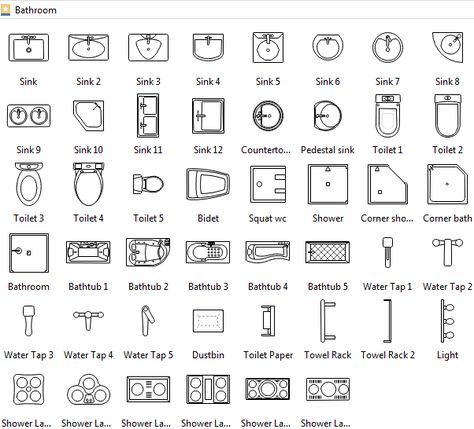 Bathroom Symbols Blueprint Symbols, Bathroom Symbols, Floor Plan Symbols, Architecture Symbols, Architecture Blueprints, Architecture Drawing Plan, Bathroom Floor Plans, Interior Architecture Drawing, Interior Design Drawings