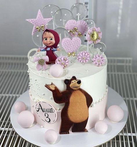 Cake Designs For Girls Kids, Cake For Girls Birthday Kids, Masha Cake Birthday, 2nd Birthday Cake For Girl, 3rd Birthday Cake For Girl, Birthday Cake For Girls Kids, Masha Cake, Princess Theme Cake, Cartoon Birthday Cake