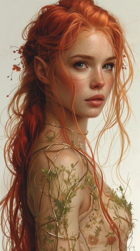 Red Hair Elf, Red Haired Beauty, Red Hair Woman, Female Character Inspiration, Digital Portrait Art, Arte Fantasy, Digital Portrait, Character Portraits, Portrait Art