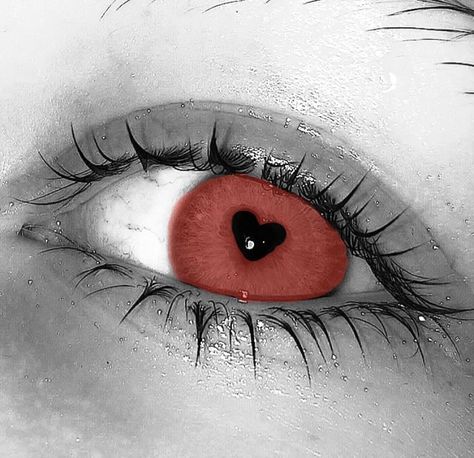 Red Eye Astethic, Red Eye Drawing Aesthetic, Red Eye Aesthetic Male, Heart Eye Aesthetic, Eyes Red Aesthetic, Heart Contact Lenses, Red Iris Eye, Red Eye Aesthetic, Pink Eyes Aesthetic