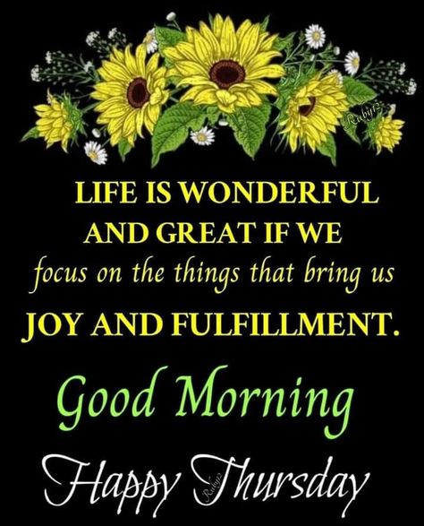 Life is wonderful and great if we focus on the things that bring us joy and fulfillment. Good Morning, Happy Thursday days morning days of the week good morning happy thursday happy thursday quotes good morning thursday Good Morning Quotes Thursday, Thursday Morning Greetings, Happy Thursday Good Morning, Thursday Quotes Good Morning, Happy Thursday Pictures, Thursday Morning Quotes, Thursday Pictures, Life Is Wonderful, Week Blessings