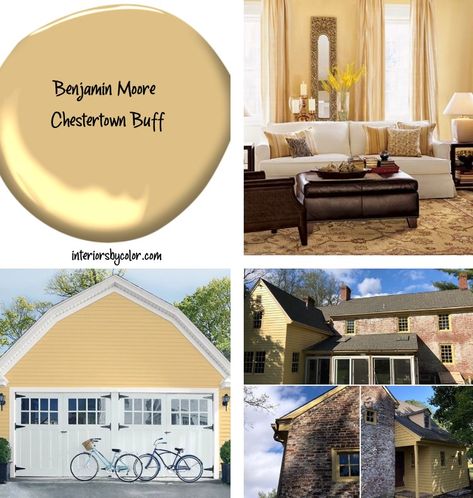 Benjamin Moore Most Loved Yellow Paint Colors - Interiors By Color. BENJAMIN MOORE CHESTERTOWN BUFF Chestertown Buff, Benjamin Moore Yellow, Gold Paint Colors, Gold Painted Walls, Tan Paint Colors, Yellow Kitchen Cabinets, Yellow Paint Colors, Paint Color Inspiration, Yellow Paint