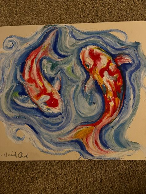 Cool Pastel Art, Art Reference Simple, Koi Fish Oil Pastel, Pretty Things To Paint, Oil Pastel Inspiration, Oil Pastel Art Tutorials, Aura Drawings, Fish Oil Pastel, Simple Oil Pastel Art