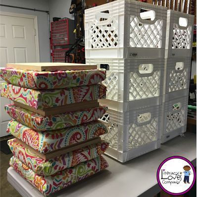 Crate stools: the perfect combination of extra seating and much needed storage. This easy DIY project will brighten up your classroom décor and aid your classroom organization. Crate Stools, Flexible Seating Classroom, Crate Seats, Alternative Seating, Classroom Seating, Diy Organizer, Classroom Layout, Milk Crates, Flexible Seating