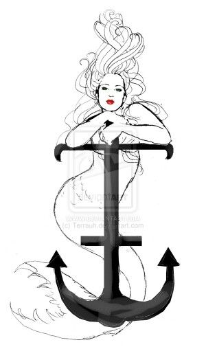 Mermaid & Anchor Mermaid Anchor Tattoo, Tattoo Mermaid, Anchor Tattoo Design, Anchor Tattoos, Nautical Tattoo, Mermaid Drawings, Anchor Tattoo, Real Mermaids, Mermaid Tattoo