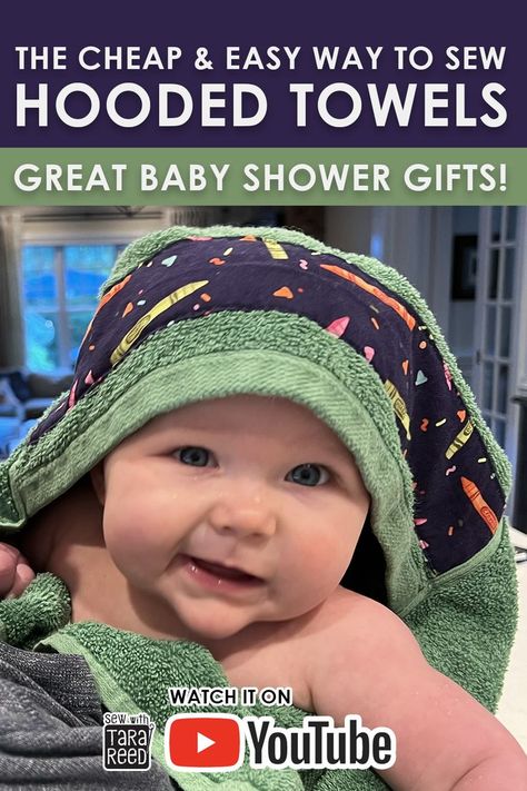 How to Sew a Hooded Towel in Less than 30 Minutes! Sewing Projects For Infants, Hooded Towel Tutorial Free Pattern, Baby Bath Towels Hooded Diy, Baby Towels Hooded Diy, Hooded Towels For Kids Diy, Things To Sew For Baby, Hooded Towel Pattern, Hooded Towels For Babies, Baby Towel Diy