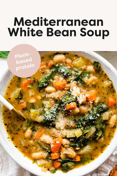 White Bean And Greens Soup Giada, White Bean Wild Rice Soup, White Bean Mushroom Stew, Quinoa And White Beans Recipes, Chickpea And White Bean Soup, Cabbage White Bean Soup, Zucchini And White Bean Soup, White Bean Tortellini Soup, Protein Vegetarian Soup