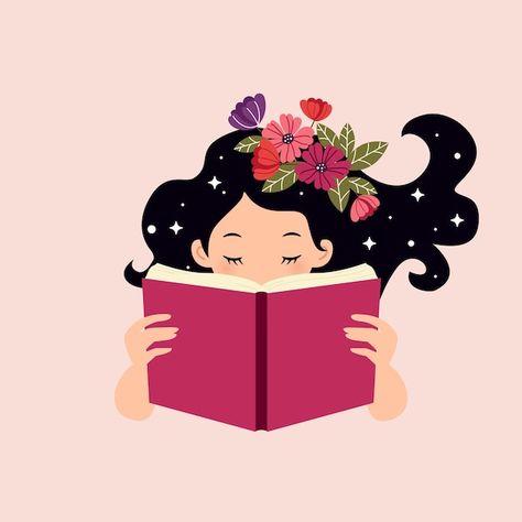 Cute Book Design, Reading A Book Illustration, Reading A Book, Girl Reading, Book Illustration, Book Design, Premium Vector, A Book, Reading