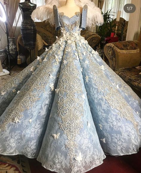 Filipino Gowns Dresses, Debut Gowns 18th Elegant Blue, Filipiniana Debut Theme, Filipino 18th Debut Dresses, Blue Debut Dress, Debutante Dresses Filipino, Grad Ball Gown, Filipiniana Ball Gown, Blue Debut Gown