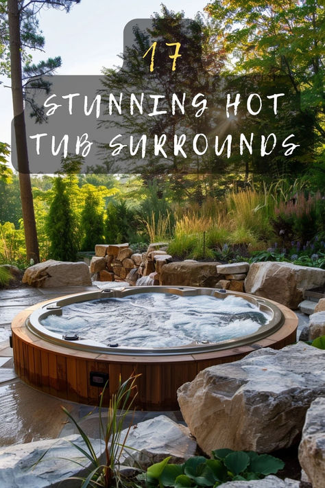 Ready to elevate your outdoor spa experience? 🛀 Discover 17 hot tub surround ideas that'll turn your backyard into a luxurious retreat. Learn how to incorporate natural materials, creative lighting, and cozy seating areas. Curious about these game-changing designs? Click now to dive into the inspiration! 🏡💦 #HotTubSurround #BackyardOasis #OutdoorLiving #SpaDesign #LandscapeIdeas Half Sunken Hot Tub, Redwood Hot Tub, Fire Pit Hot Tub Combo, Hot Tub On Hillside, Luxury Hot Tub Outdoor, Lakeside Hot Tub, Cedar Hot Tub Landscaping, Lake House Hot Tub, Copper Hot Tub