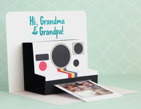 Camera Pop Up Card, Grandparents Card, Diy Postcard, Pop Up Card Templates, Greeting Card Craft, Silhouette America, Art N Craft, Fancy Fold Cards, Birthday Cards Diy