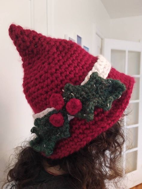 Excited to share the latest addition to my #etsy shop: Yule/Christmas Witch Hat - Hand-Crocheted https://etsy.me/3t6r0BR Crocheted Christmas Hat, Crochet Christmas Clothes, Christmas Crochet Ideas To Sell, Yule Crochet, Small Christmas Crochet, Crochet Christmas Tree Hat, Crochet Practice, Yule 2024, Crochet Xmas Gifts