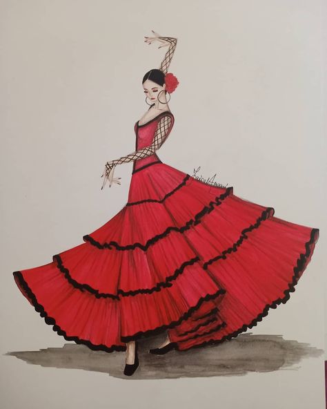 Flamenco Dress Drawing, Spanish Culture Fashion, Spanish Outfits Traditional, Spain Traditional Clothing, Spanish Traditional Dress, Spain Traditional Dress, Spanish Dancer Costume, Spanish Dress Flamenco, Spanish Drawings