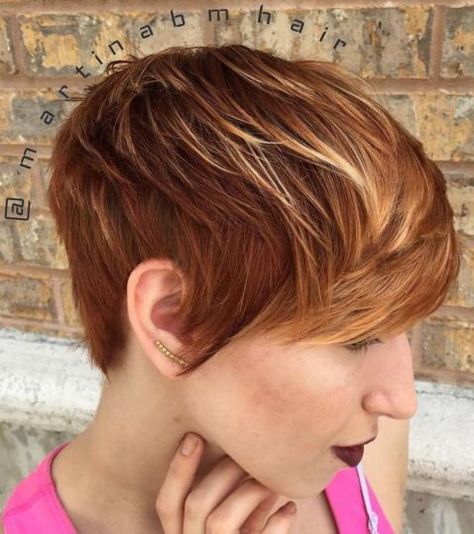 Red Pixie With Blonde Highlights Short Hair With Highlights, Light Auburn Hair Color, Auburn Red Hair, Light Auburn Hair, Auburn Balayage, Red Pixie, Shades Of Red Hair, Red Blonde Hair, Short Red Hair