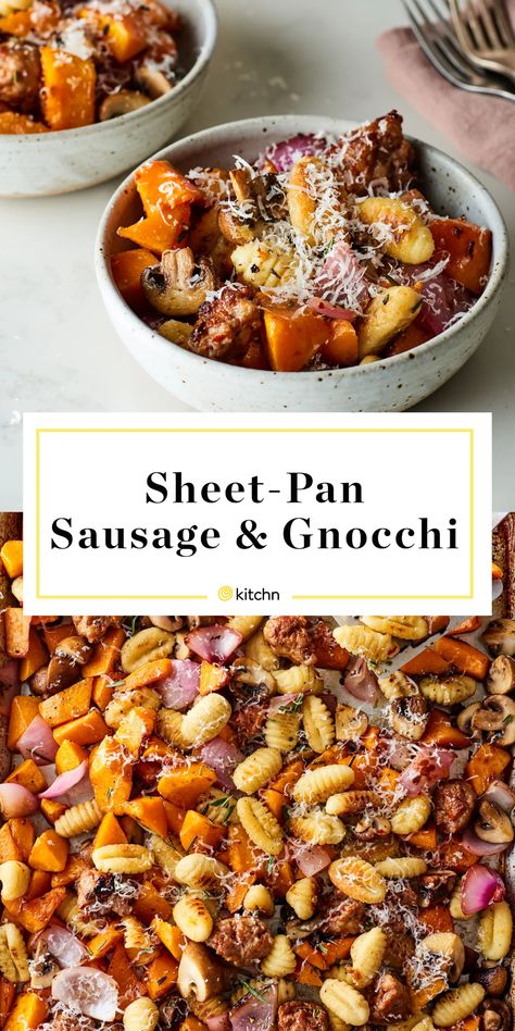 Crispy Sheet Pan Gnocchi and Veggies Sheet Pan Butternut Squash, Gnocchi Sausage Sheet Pan, Butternut Squash Sheet Pan Dinner, Make Ahead Sheet Pan Dinners, Full Plate Living Recipes, Crispy Sheet Pan Gnocchi, Roasted Gnocchi, Gnocchi With Mushrooms, Sheet Pan Gnocchi