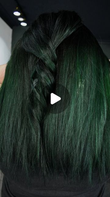 Vivids | Haircolour | Fife | Scotland | Crazy Colour | education on Instagram: "👹 GOTH GIRL GREEN HAIR 👹  Super fun dark green hair dye transformation from yesterday 😍 we had a lil bit of inconsistent bleaching from previous colour so we balayaged through the hair until we could lift to a level 8/9 before custom mixing a beautiful midnight dark green hair colour!   We applied the dark green hair dye to freshly washed/towel dried hair from root to tip and finally we rinsed and cut and blow-dried and styled the hair!   Whatdya think? Let me know in the comments! 👇  Product deets below 👇  Vivids - @crazycolorpro  Strength - @k18hair_scotland @warehouse5.uk  Tools @omnitheory & @lv3pro gloves & @framar clip from @chrisandsonsuk   accessories & brushes @procarehairfoil @oliviagarden_eu  #g Emerald Green Highlights In Brown Hair, Subtle Green Hair, Goth Green Hair, Black To Green Hair, Forest Green Hair Color, Hair Dye Transformation, Black Green Hair, Dark Green Hair Dye, Green Hair Streaks