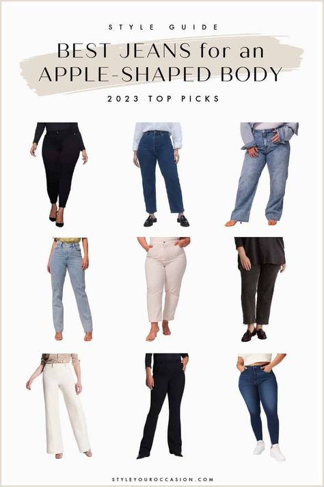 Best Jeans Colour For Women, Capsule Wardrobe For Apple Shaped Women, Plus Size Apple Shape Outfits Winter, Best Jeans For Apple Shaped Women, Petite Apple Body Shape Outfits, Outfit Ideas For Apple Shaped Women, Apple Body Outfits, Apple Shaped Body Outfits Plus Size, Round Body Shape Outfits