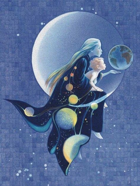 Universe Goddess, Cosmic Stars, Looking At The Moon, Cosmic Magic, Cer Nocturn, Stars Universe, Fairy Baby, Baby Kiss, Moon Witch