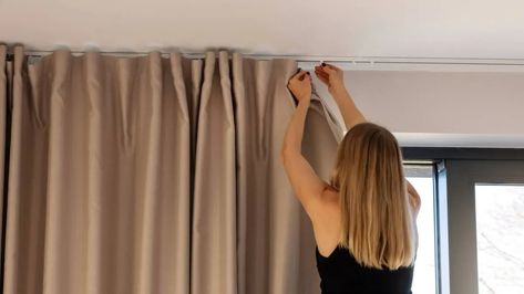 How to Hang Curtains Without a Rod: 4 Easy Solutions | First For Women Hang Curtains Without Rods, Curtains Without Rods, How To Hang Curtains, Hang Curtains, Command Hooks, How To Hang, Hanging Curtains, Curtain Rod, Cabinet Knobs