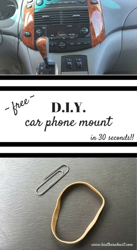 THIS IS SO GREAT!! DIY car phone mount life hack from www.heatherednest.com Diy Feathers, Iphone Car Holder, Iphone Car Mount, Car Cell Phone Holder, Car Life Hacks, Auto Shop, Iphone Holder, Mobile Holder, Phone Hacks